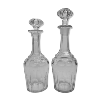 Set of two carved crystal decanters, 24 cm