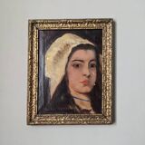 Huile sur toile portrait féminin antique