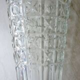 Transparent glass vase with art deco geometric patterns