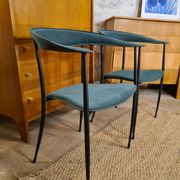 Pair of vintage suede chairs with metal legs from Arper.