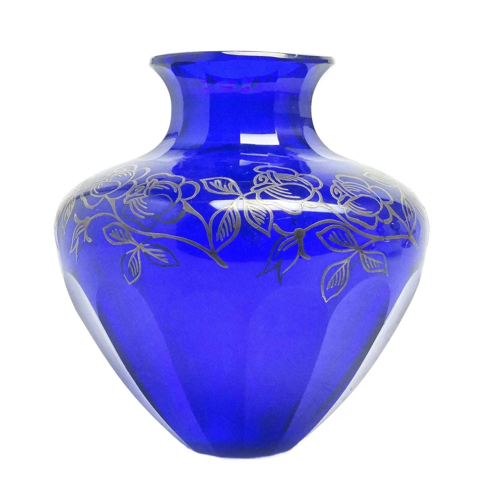 Art déco vase, cobalt crystal, Józefina Glassworks, Poland, 1930s