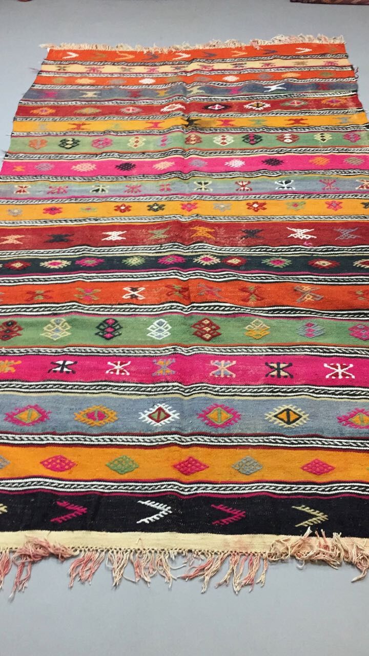 Colourful Vintage Turkish Kilim Kelim Rug 290x166 cm shabby chic wool boho Large