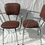 2 fauteuils cuisine métal chromé skaï marron 60’s