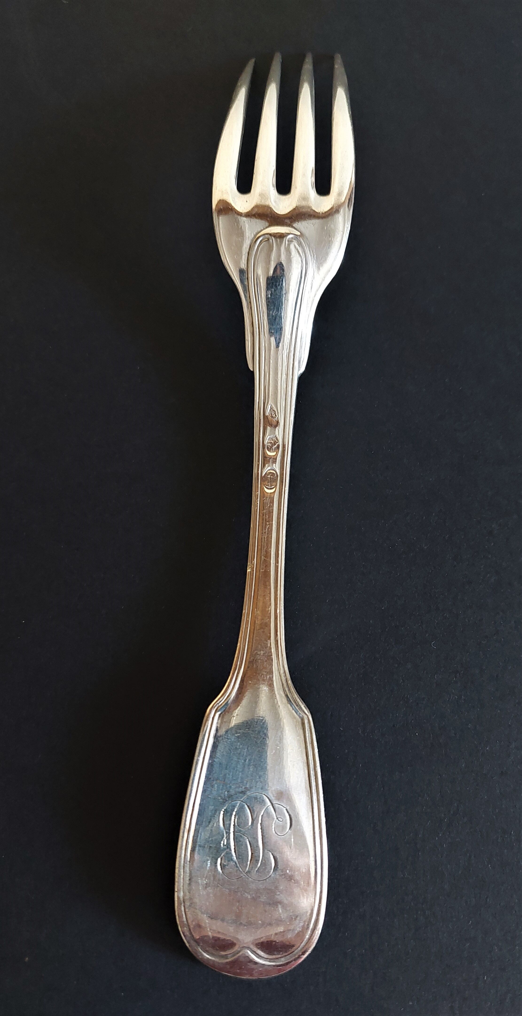 Solid silver fork hallmark Reymond Moureau before 1840