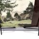 Vintage Ebonized Beech, Brass and Glass Coat Rack with a Landscape, Italy