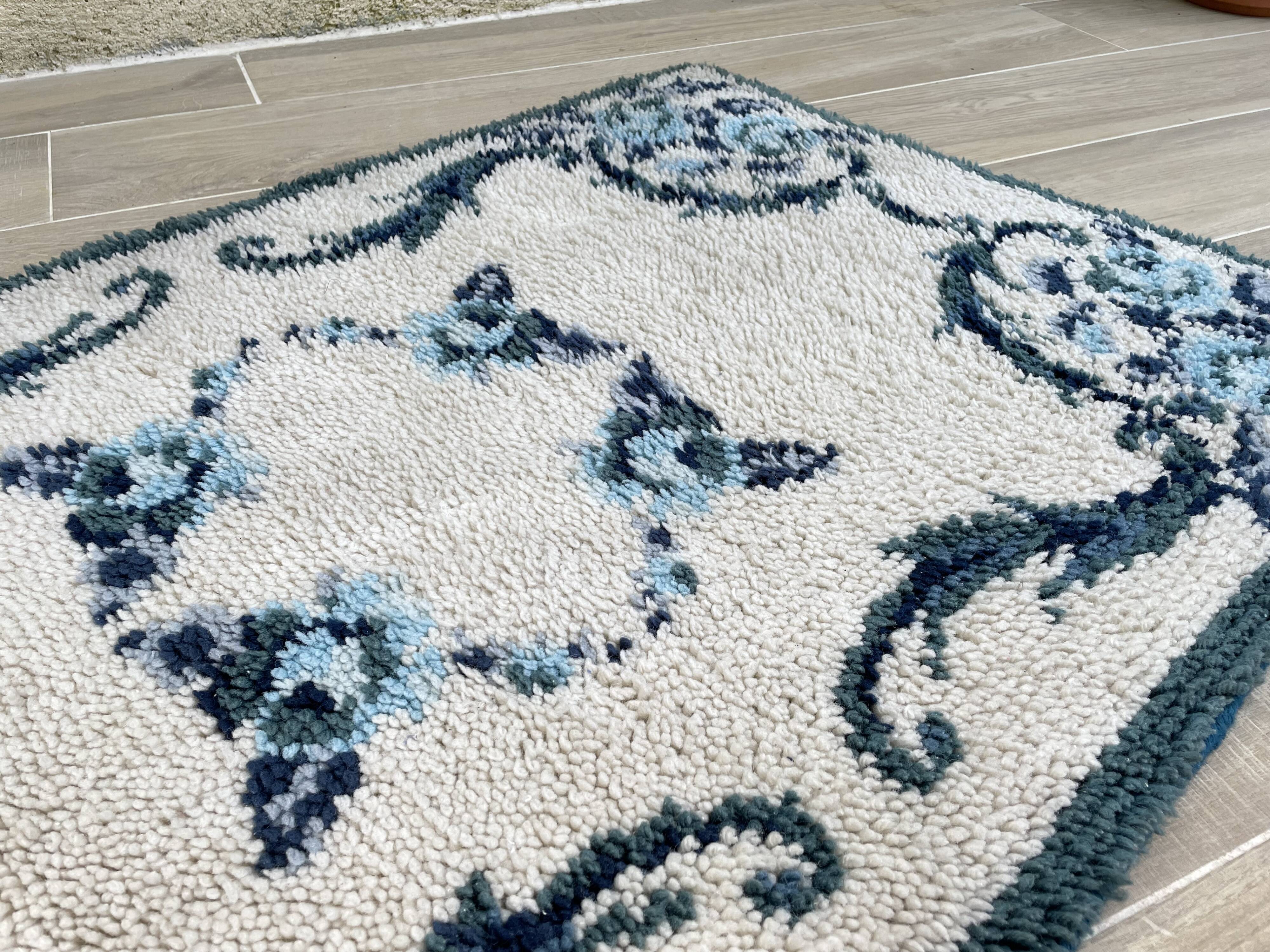 Bohemian pure wool blue rug 125x78cm