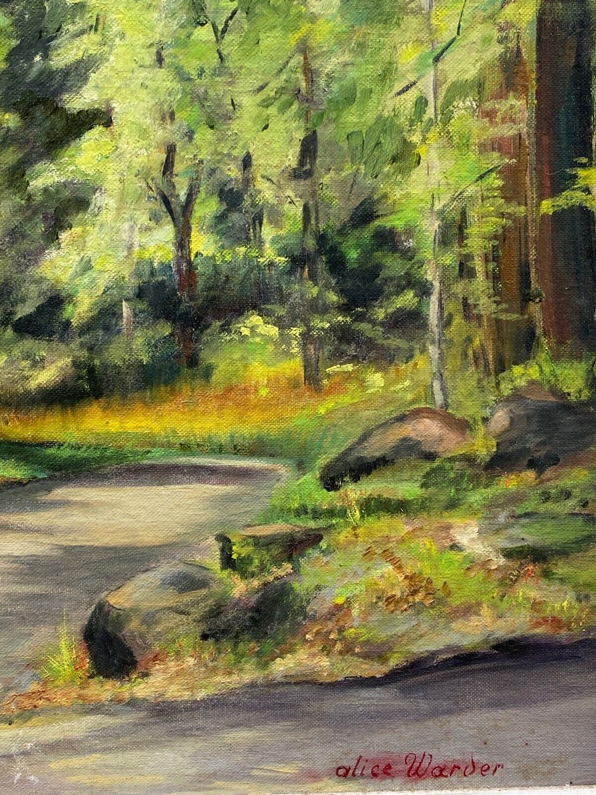 Huile sur carton par alice warder xxe sous bois