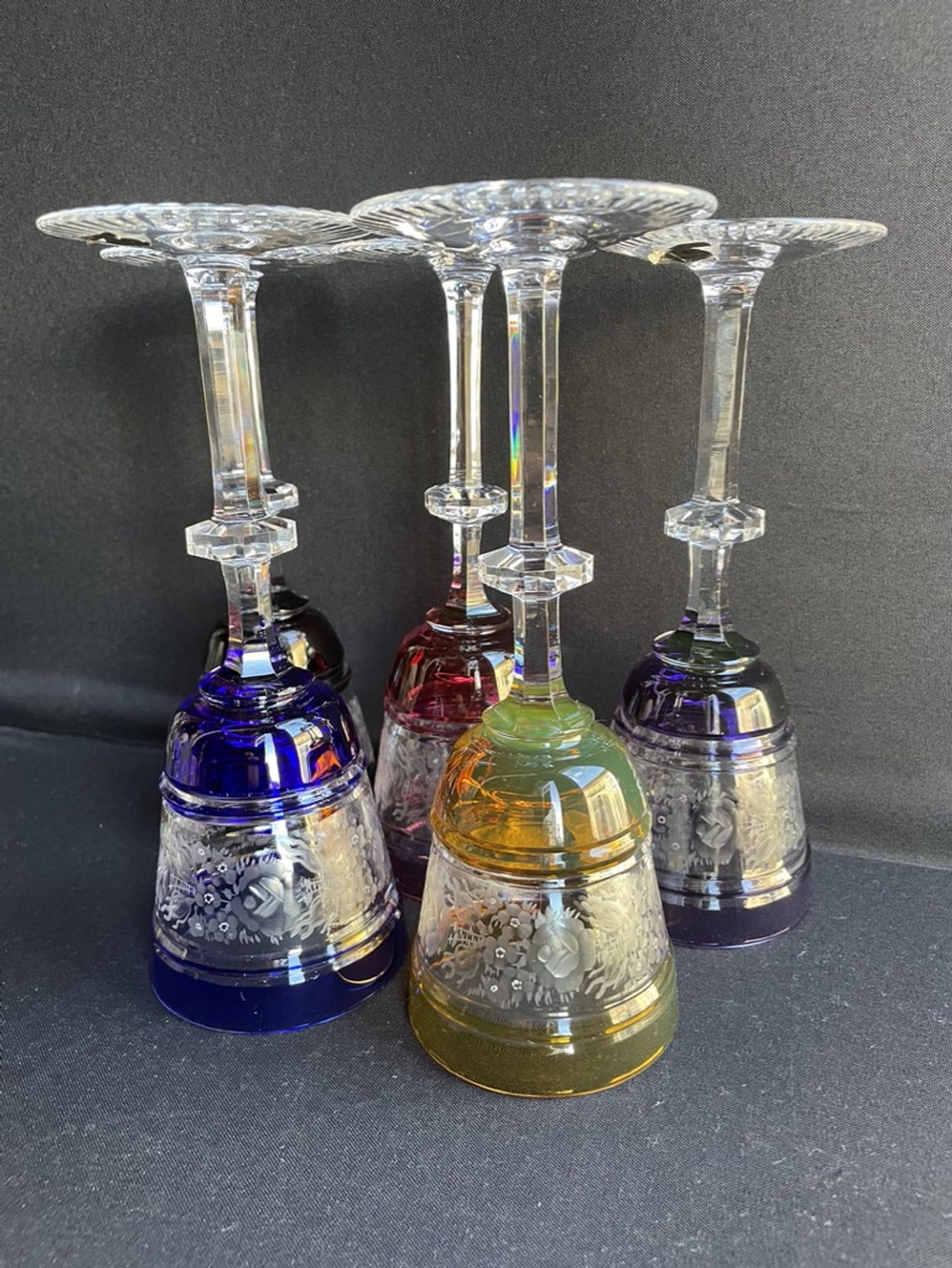 Josephinenhütte - red wine glasses (5) - Art Nouveau - Cut and engraved Crystal Roemer