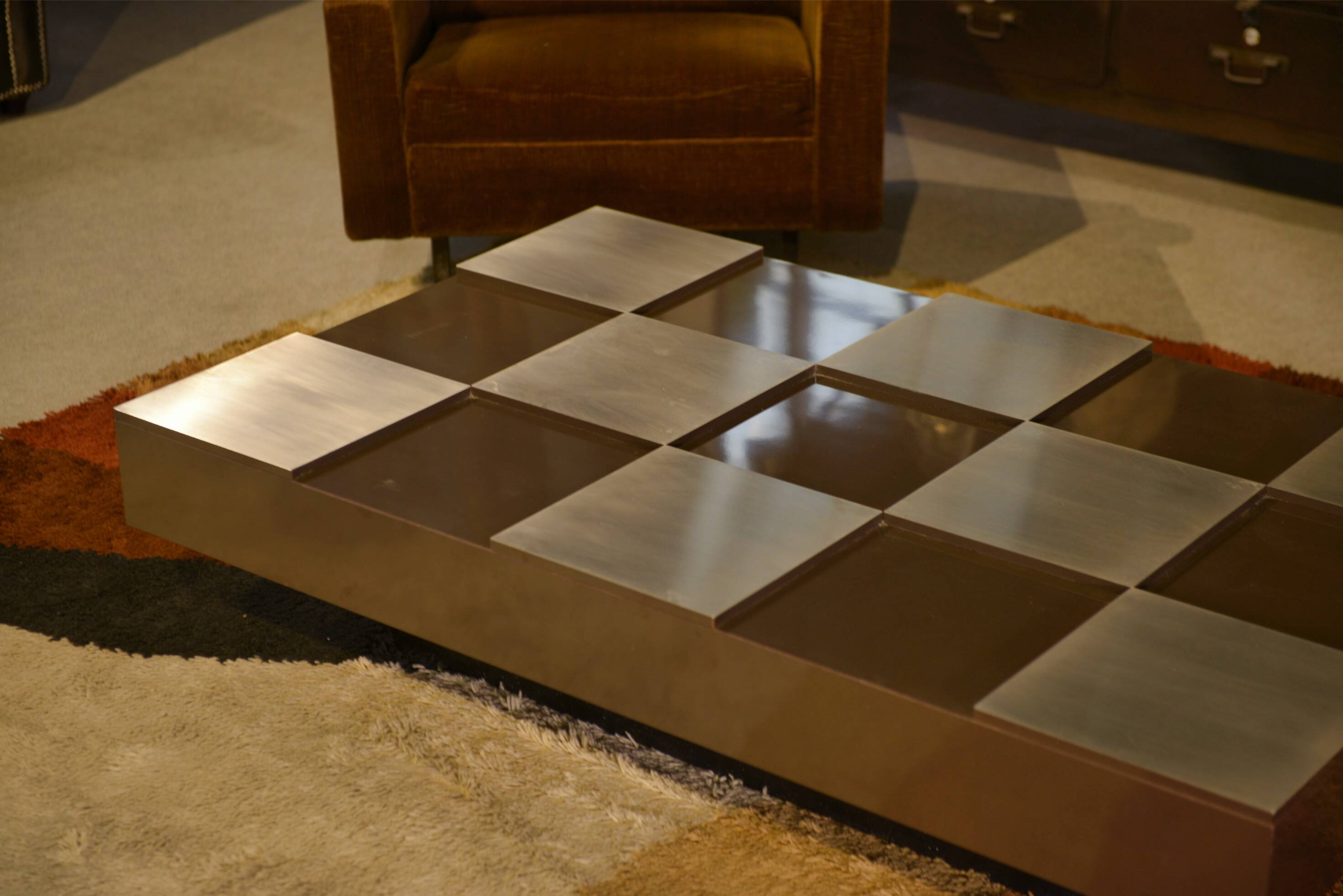 Designer coffee table with a checkerboard pattern attributed to Roberto Monsani 1970s.
