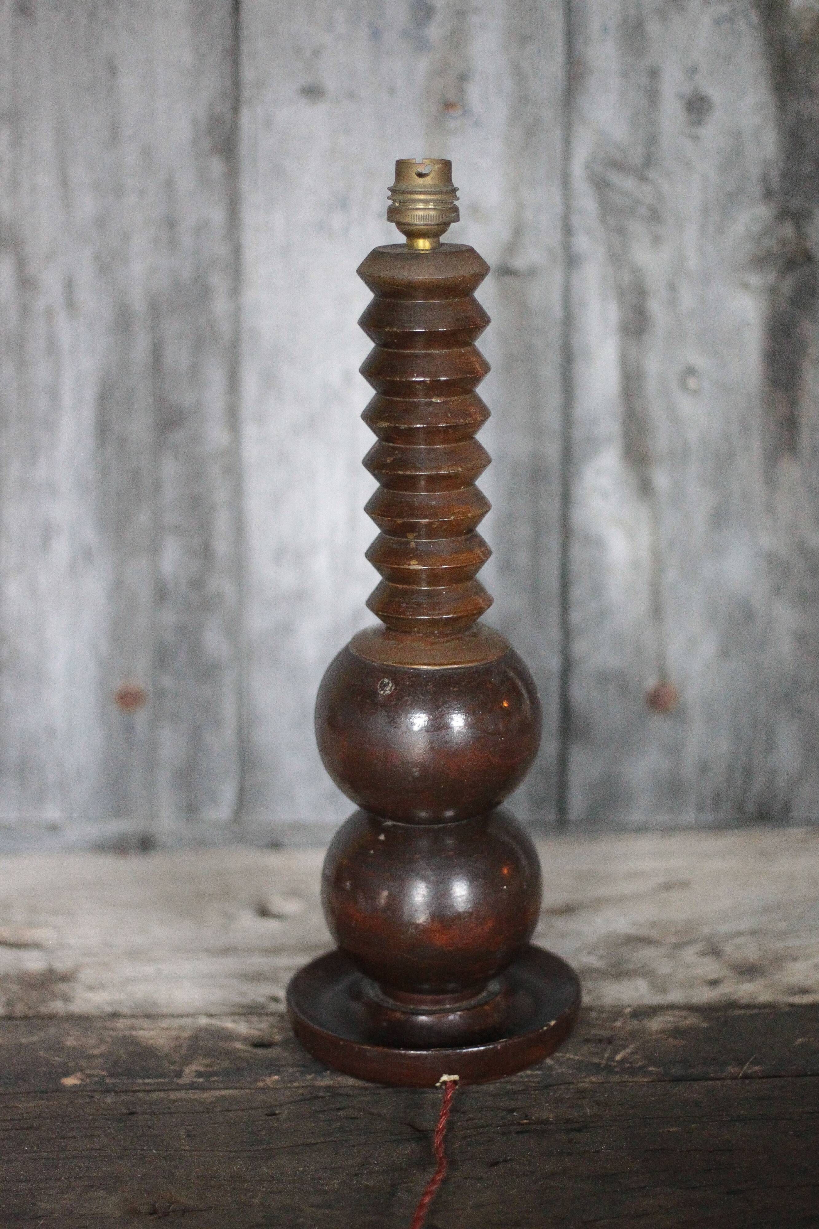 Wood lamp, turned wooden lamp base, table lamp, living room lamp.