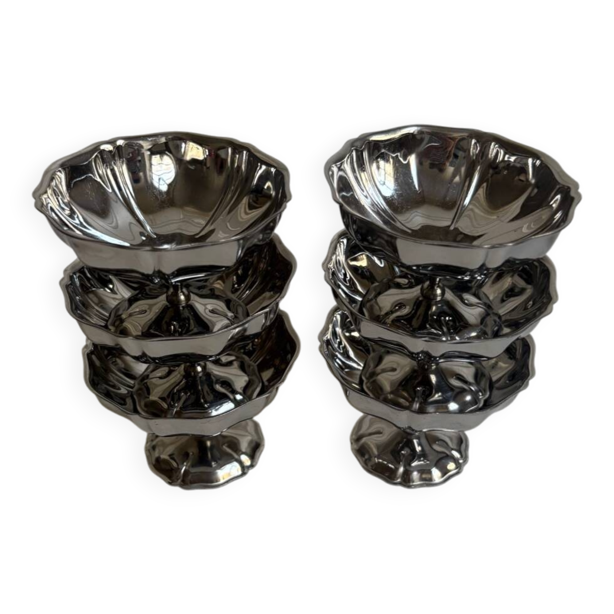 Set of 6 stainless steel ice cream bowls