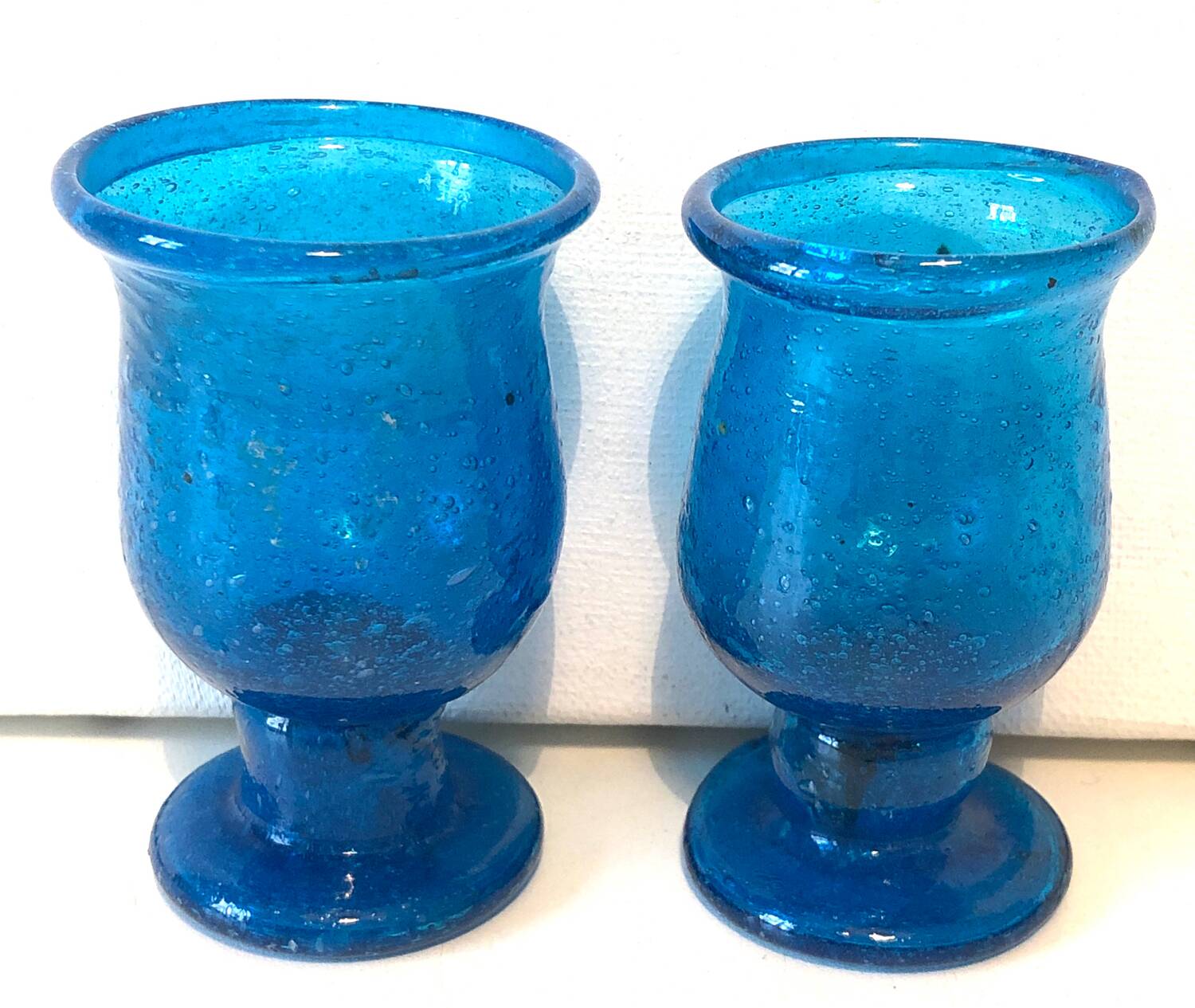 Blown Glass Blue Candle Holders