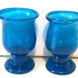 Blown Glass Blue Candle Holders