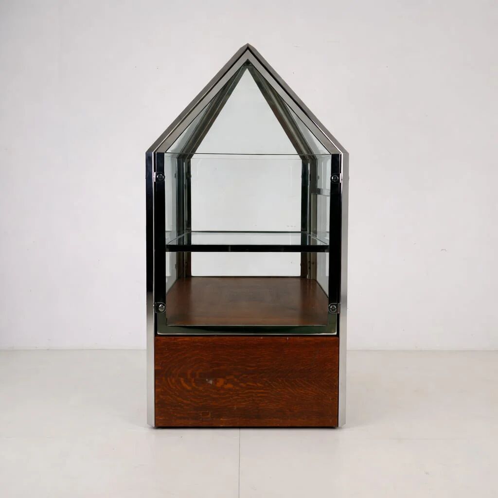 1980s Bijenkorf Arnhem display vitrine – architectural chrome showcase
