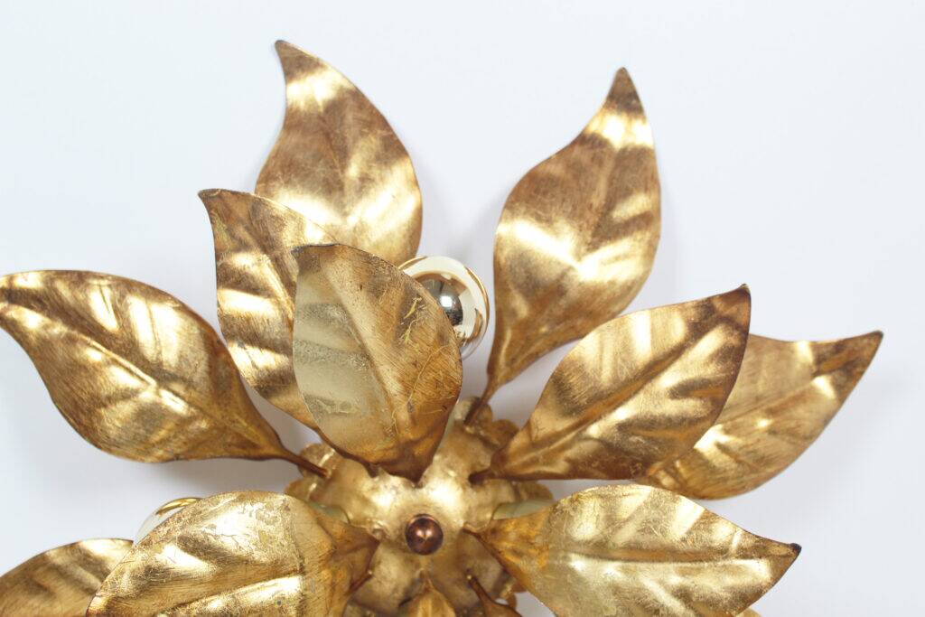 Wonderful pair gilded floral flush mount lights by Hans Kogl