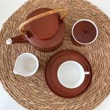 Tea service terracotta for 6 persons, vintage porcelain, 60's