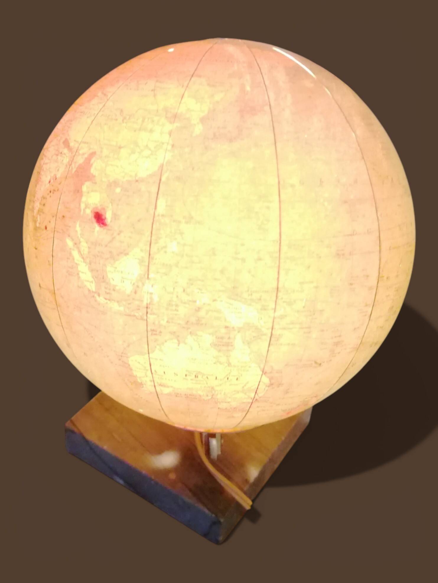 Vintage illuminated glass globe world map - 1940s