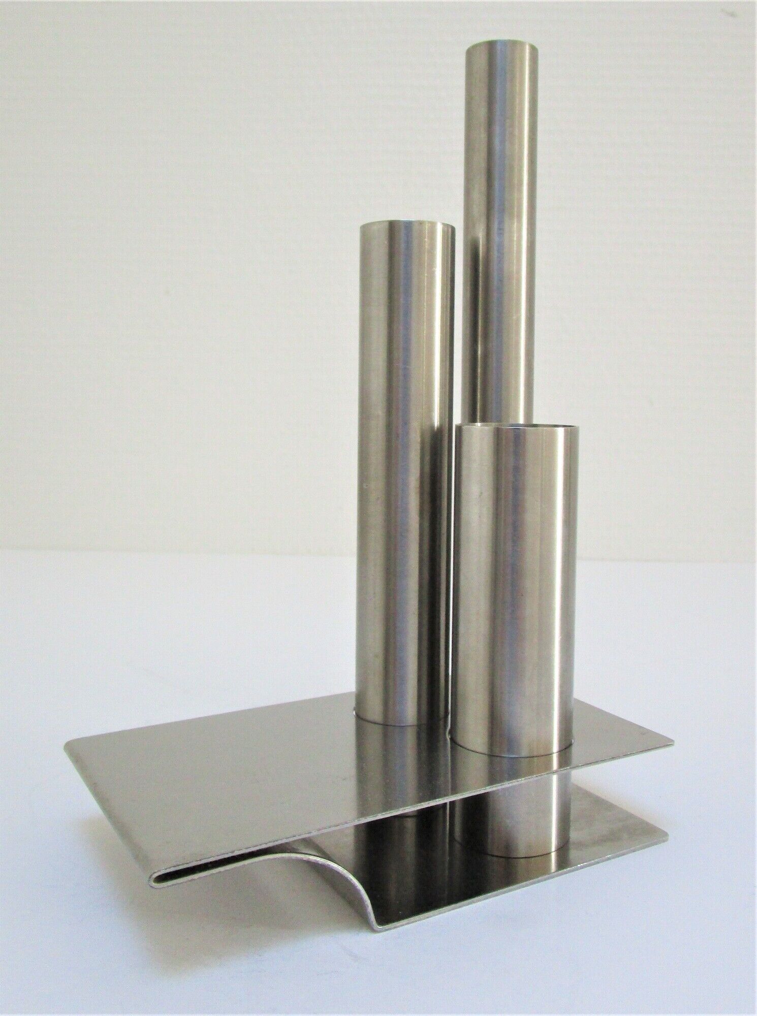 Sculptural vase stainless steel tubes design 70s space age letang remy