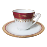 Tasse à café porcelaine de Limoges, rouge et or , antique français