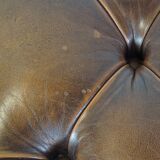 Brown cow leather chesterfield footstool