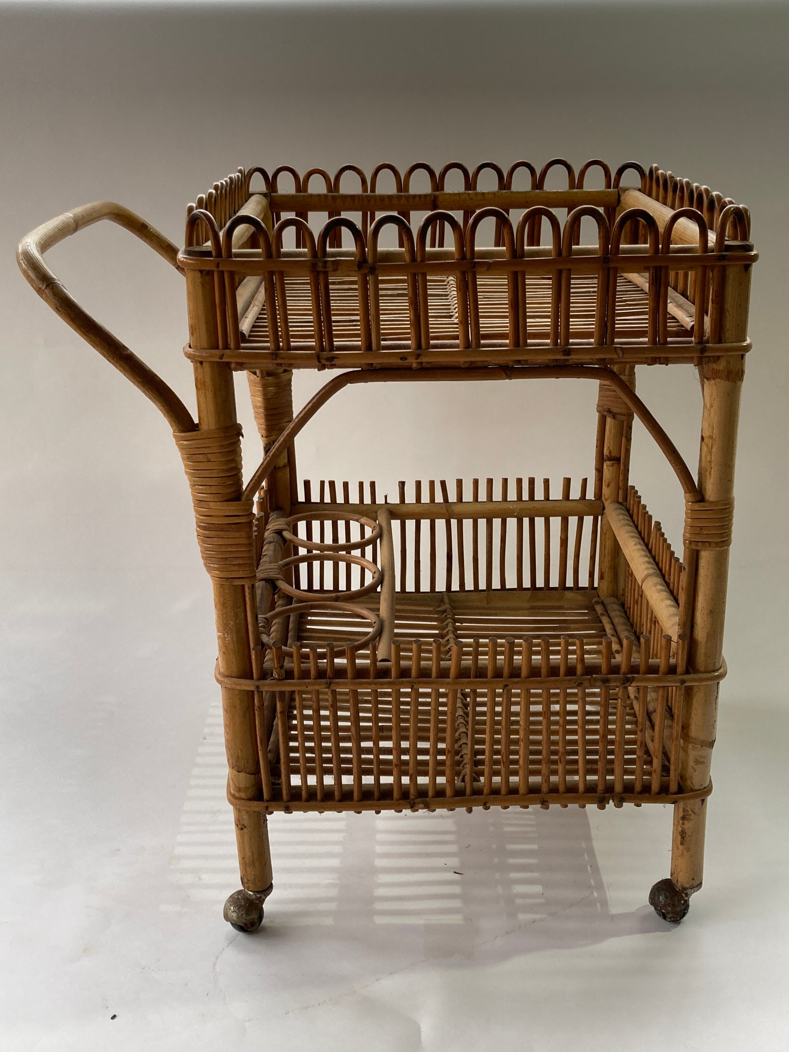 Chariot de bar en bambou des années 1950 - 1960