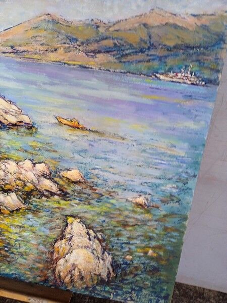 Provencal landscape calanque oil / cardboard signed 85/56cm