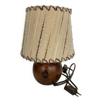 table lamp with wooden ball base and vintage lampshade