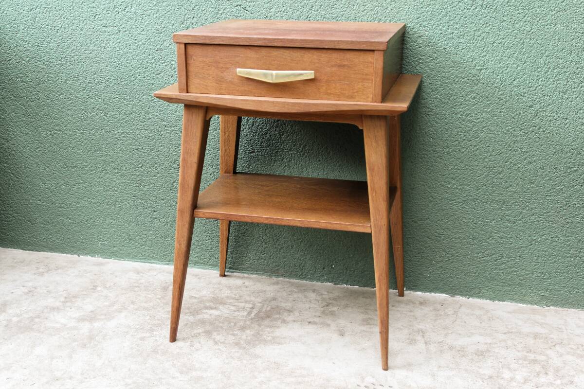 Pair of bedside tables, 1950s, compass legs