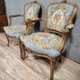 Pair of Louis XV style cabriolet armchairs in walnut