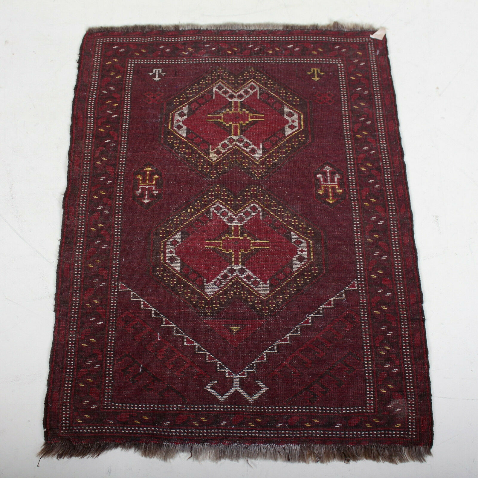Afghan fringed wool vintage rug 103x79cm