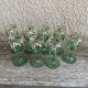 Antique liqueur service, enamelled decanter and glasses.