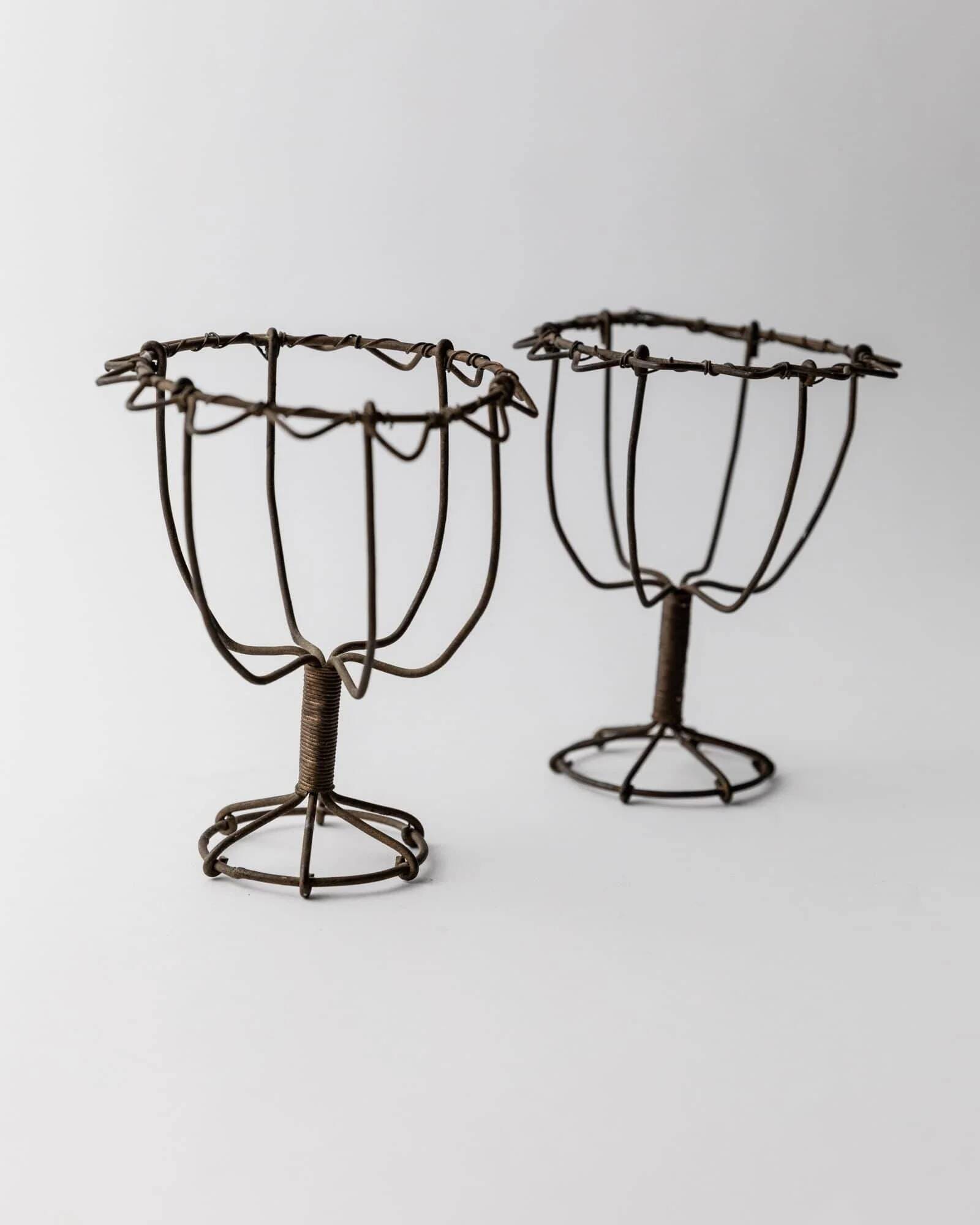 Lot of 2 antique wire candlesticks, 1850s.