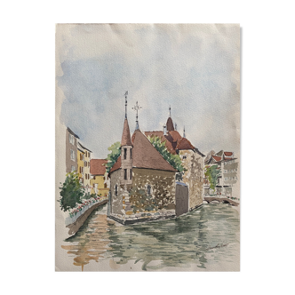 Watercolor painting of Annecy by Aude Lecoq