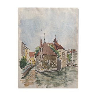 Tableau aquarelle d'Annecy par Aude Lecoq