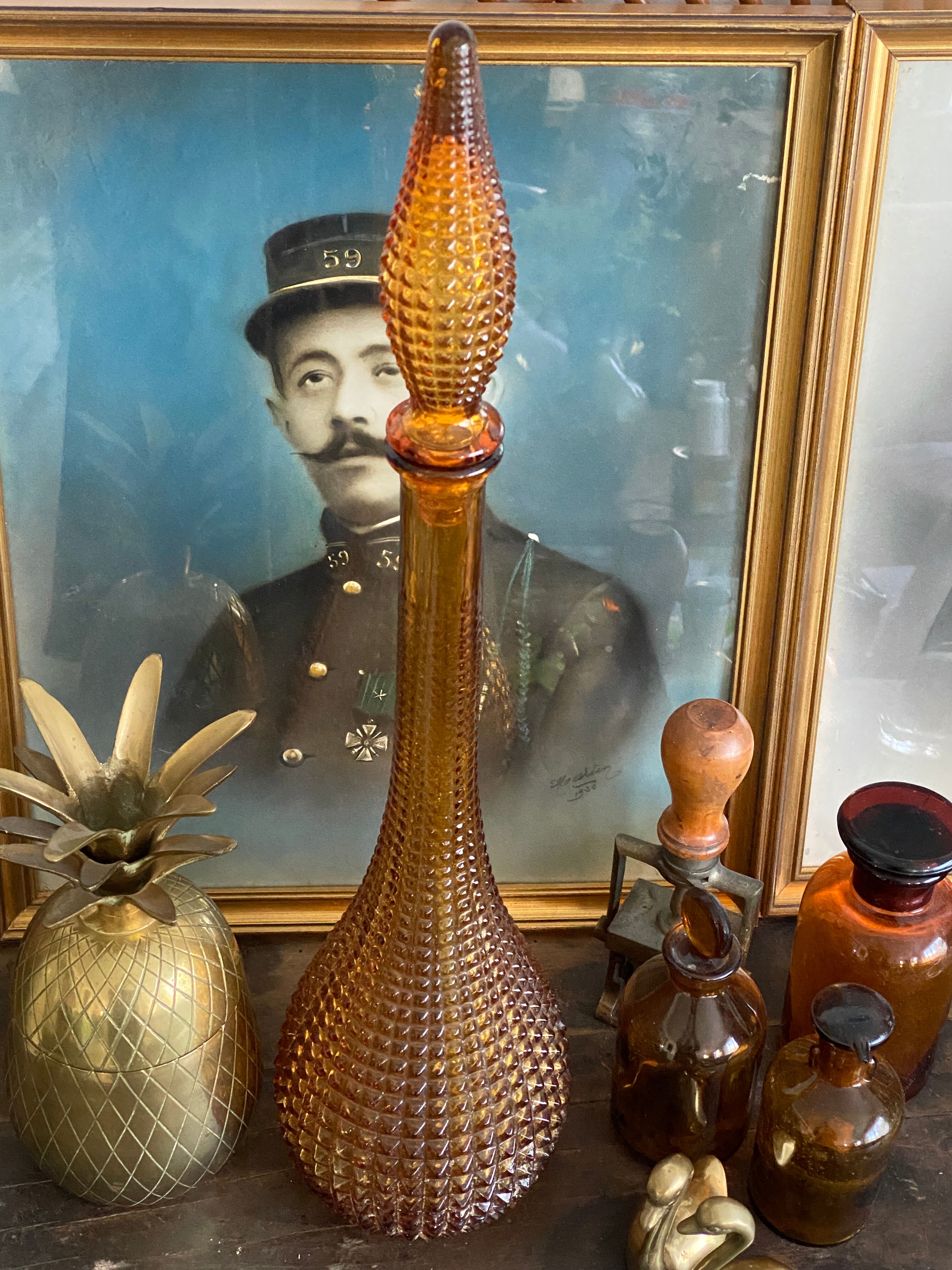 Vintage amber textured glass decanter