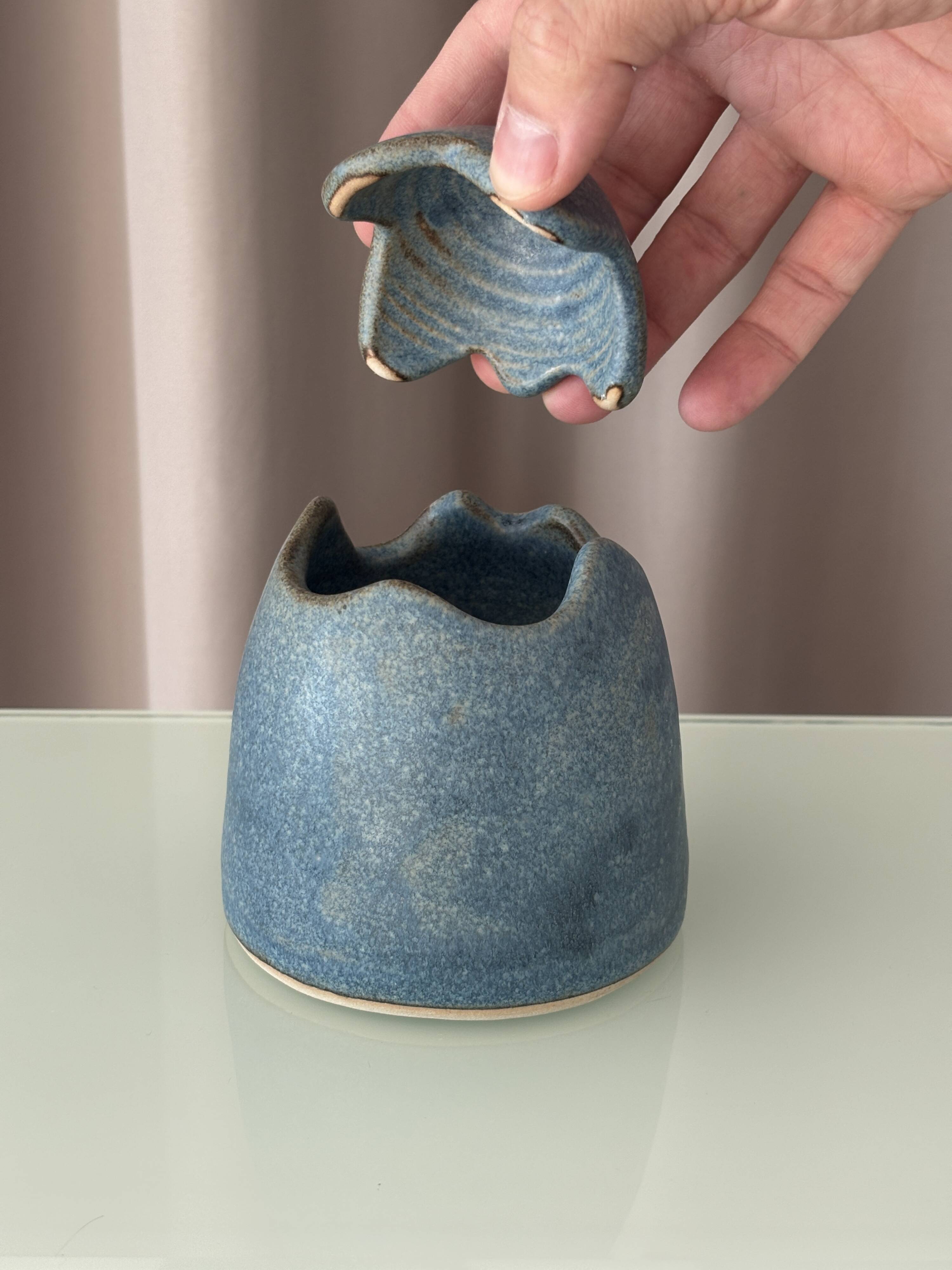 Boîte à œufs en céramique vintage – Boîte à souvenirs en grès bleu
