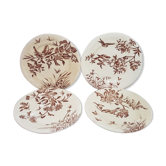 Lot de 4 assiettes plates en faïence de Clairfontaine modèle Flowers, terre de fer