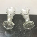 Paire de vases ancien style art déco verre moulé vintage