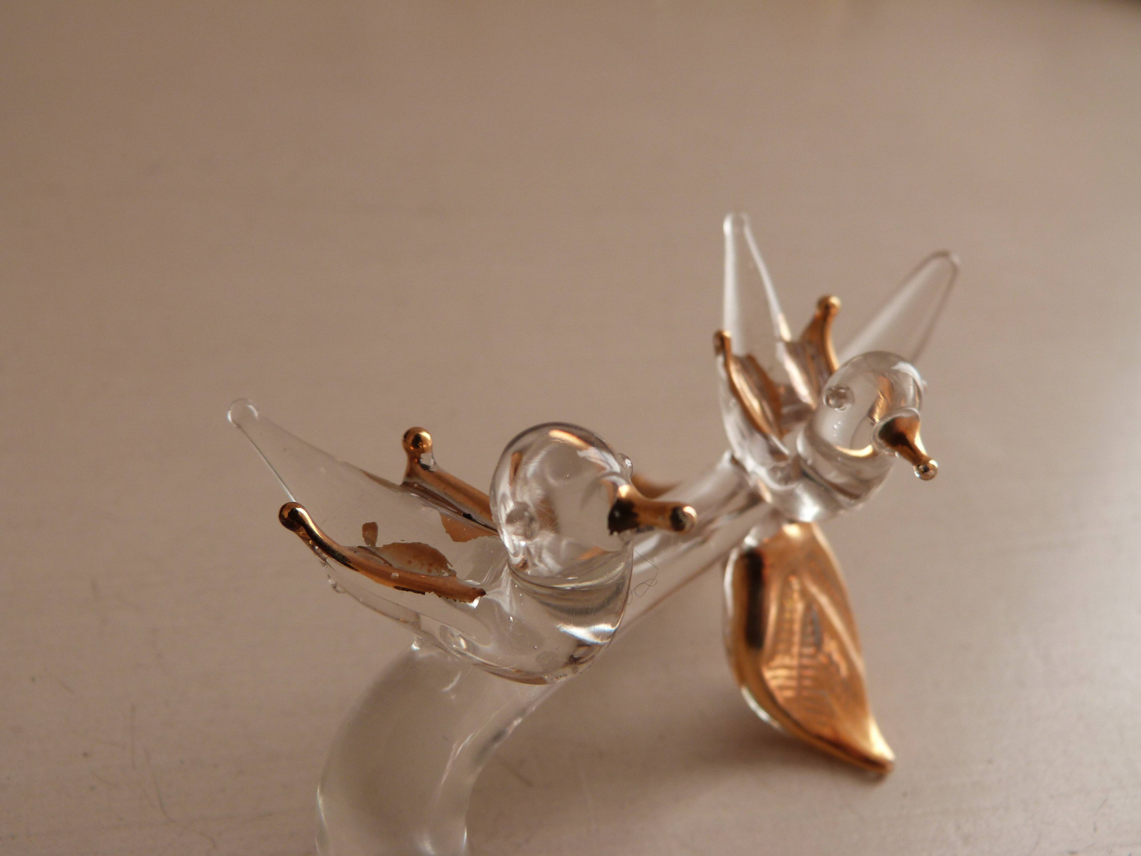 Glass knife rest with bird and golden leaf (set of 6)