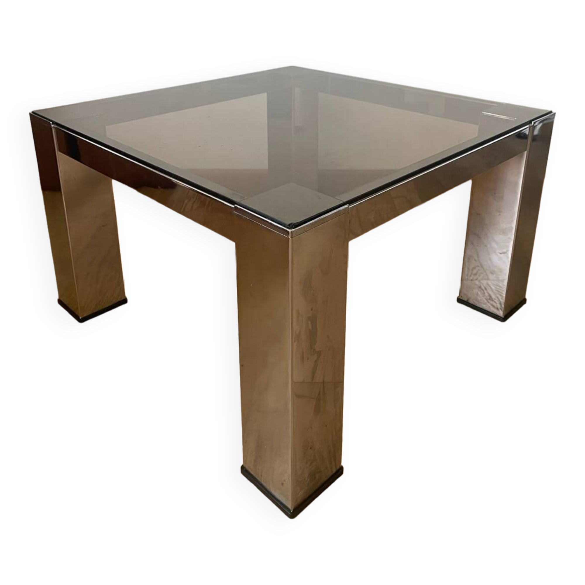 Chromed metal and smoked glass coffee table, 1980s.