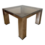 Table basse en méta chromé et verre fumé, années 1980