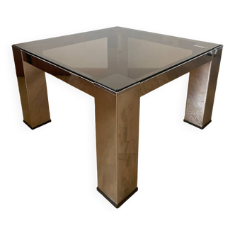 Table basse en méta chromé et verre fumé, années 1980