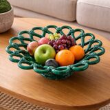 Openwork green ceramic bowl from Vallauris, 1950s.