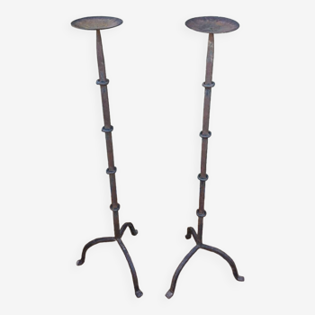 Duo of large candle holders