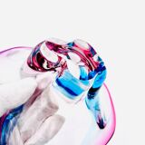 Murano Crystal Sommerso Organic Sculpture Bowl - Blue & Fuchsia