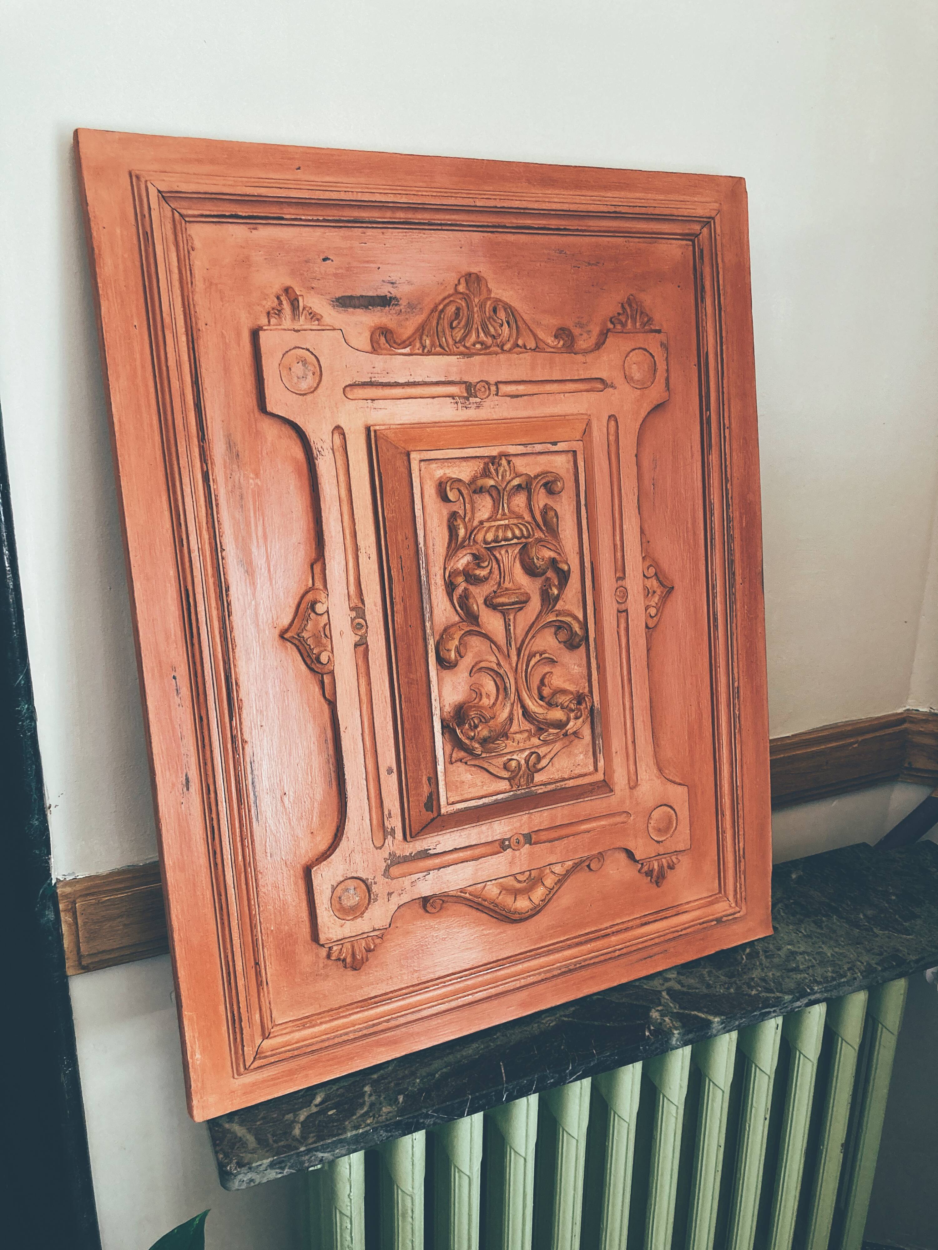 Decorative Hand-Painted Old Wooden Door Panel, Unique Piece