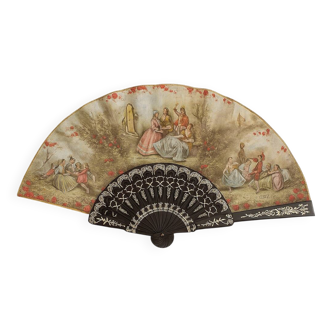 Vintage decorative fan signed JR Romano and J. Blay – Gallant Scenes