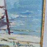 Tableau marine Bretonne dans le port de Guilvinec en 2002 par Antoine Stanisiere