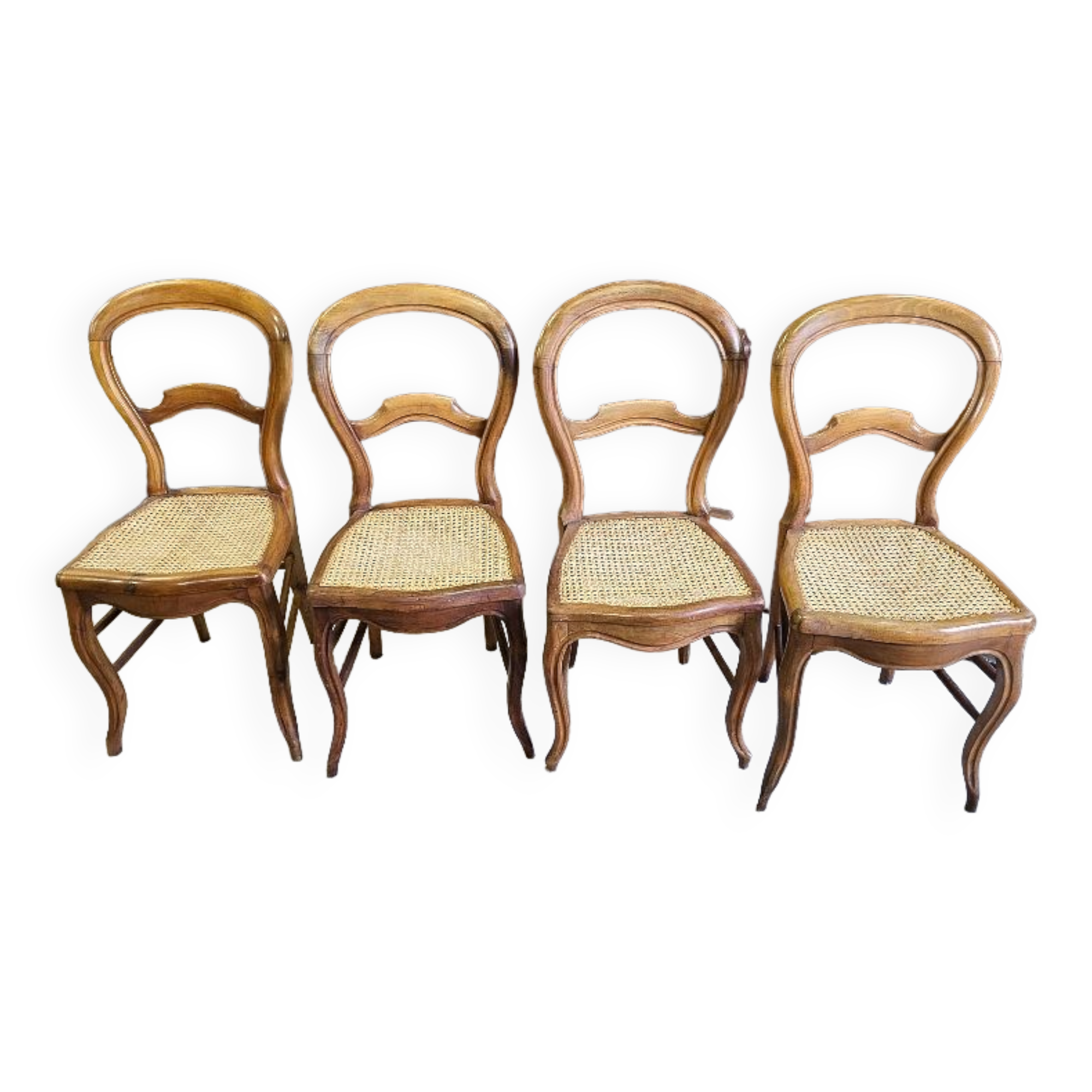 Series of 4 louis philippe walnut chairs with canning
