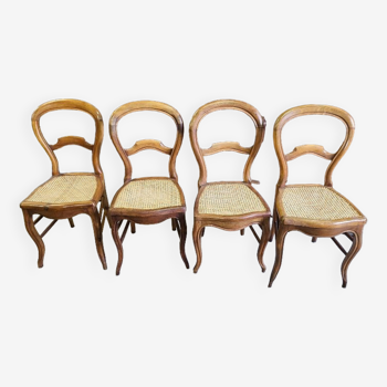 Series of 4 louis philippe walnut chairs with canning